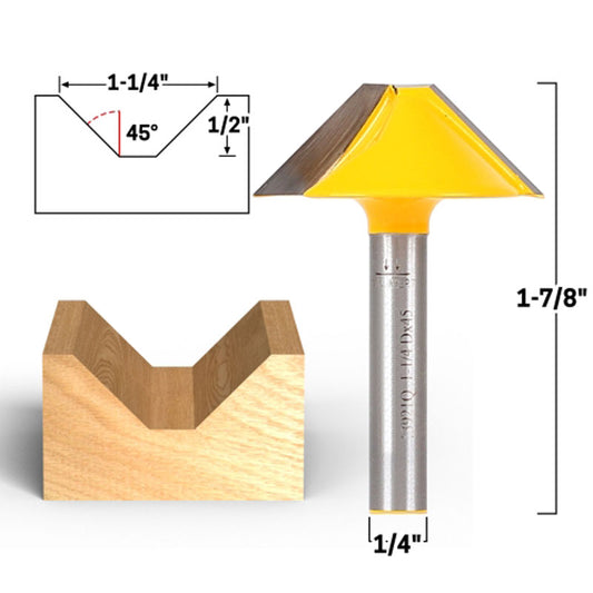 45° V Groove Flat Bottom 1/4" Shank Router Bit