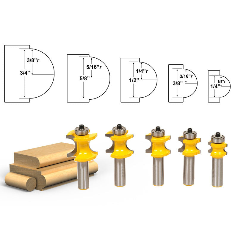 5 Bit Bullnose 1/2" Shank Router Bit Set