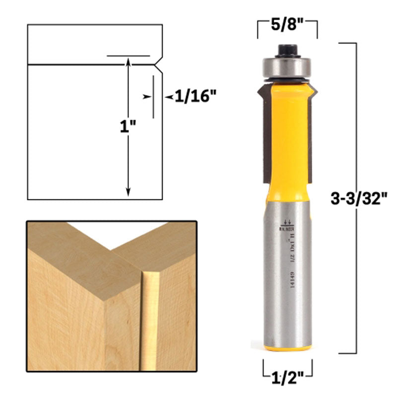 1" V Notch Flush Trim 1/2" Shank Router Bit