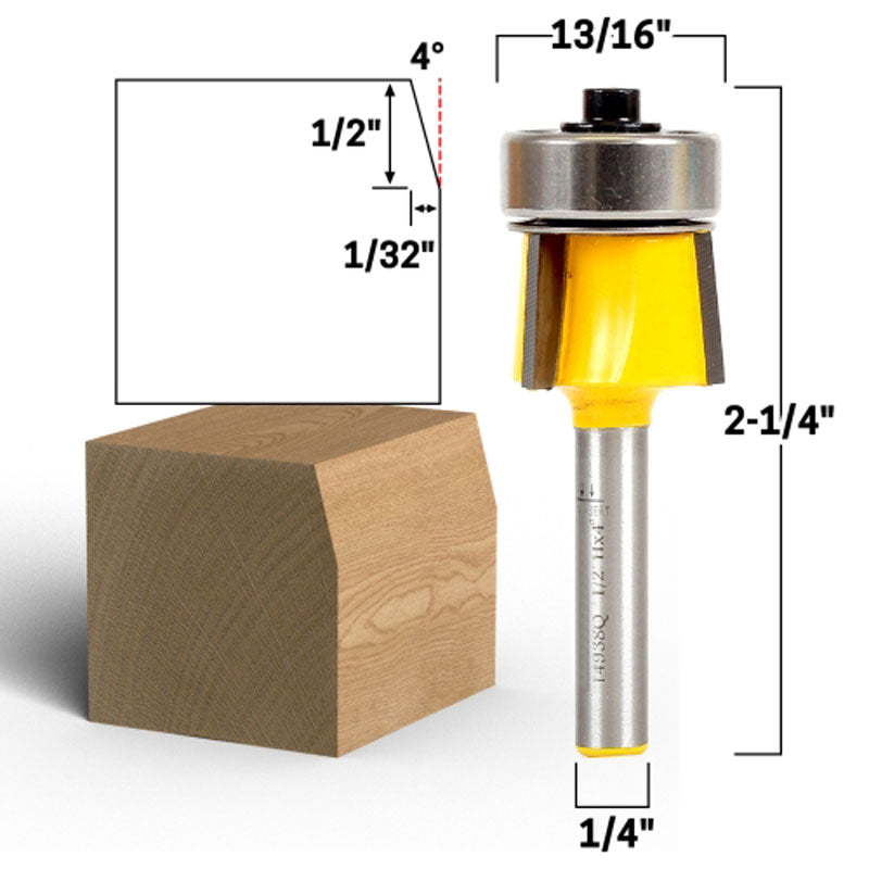 4 Degree Bevel Trim 1/4" Shank Router Bit