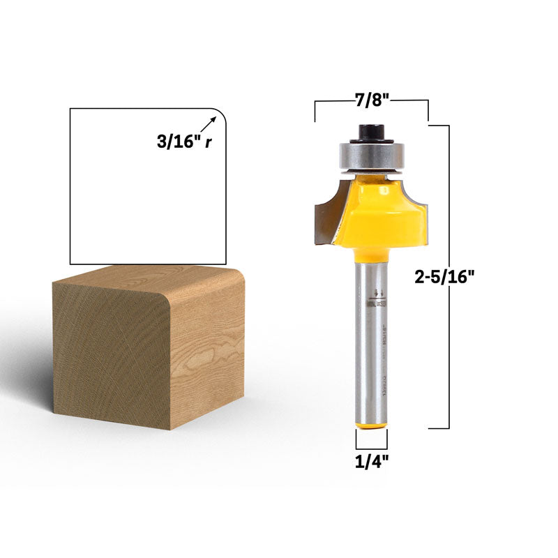 Round Over Edge Forming 3 Bit Set 1/4" Shank Router Bit