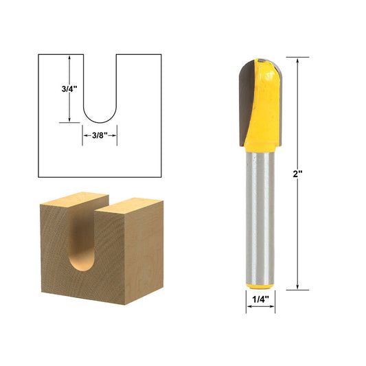 Core Box 3/8"W X 3/4"H 1/4" Shank Router Bit