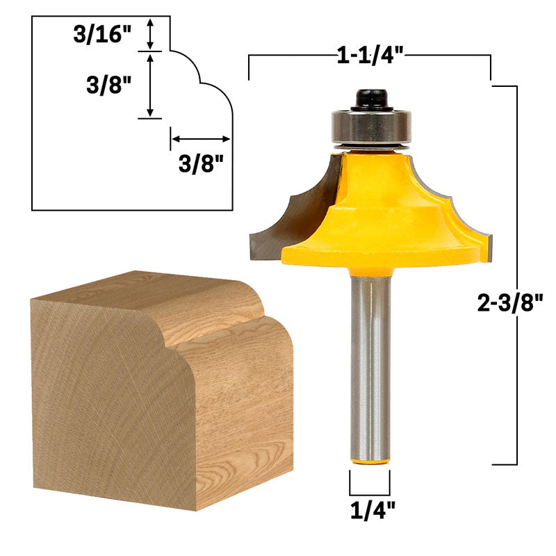 3/8" Double Round Over Edge Forming 1/4" Shank Router Bit