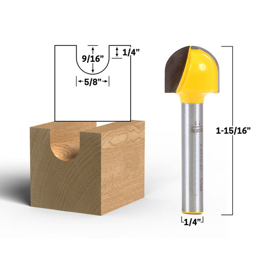 5/8" Diameter Core Box 1/4" Shank Router Bit