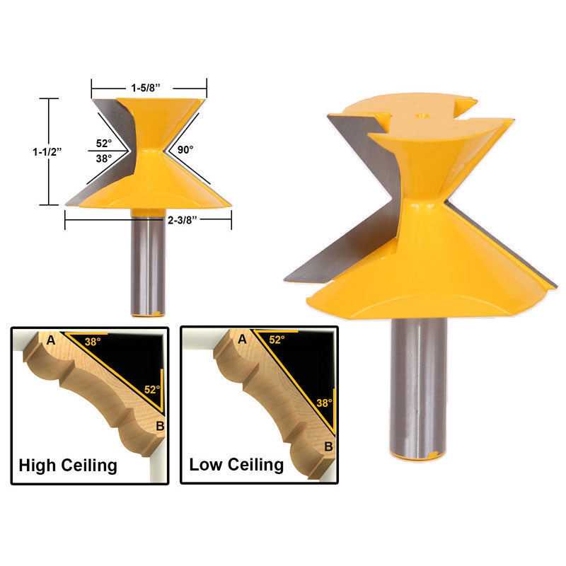 52 Degree X 38 Degree Crown Molding Miter 1/2" Shank Router Bit