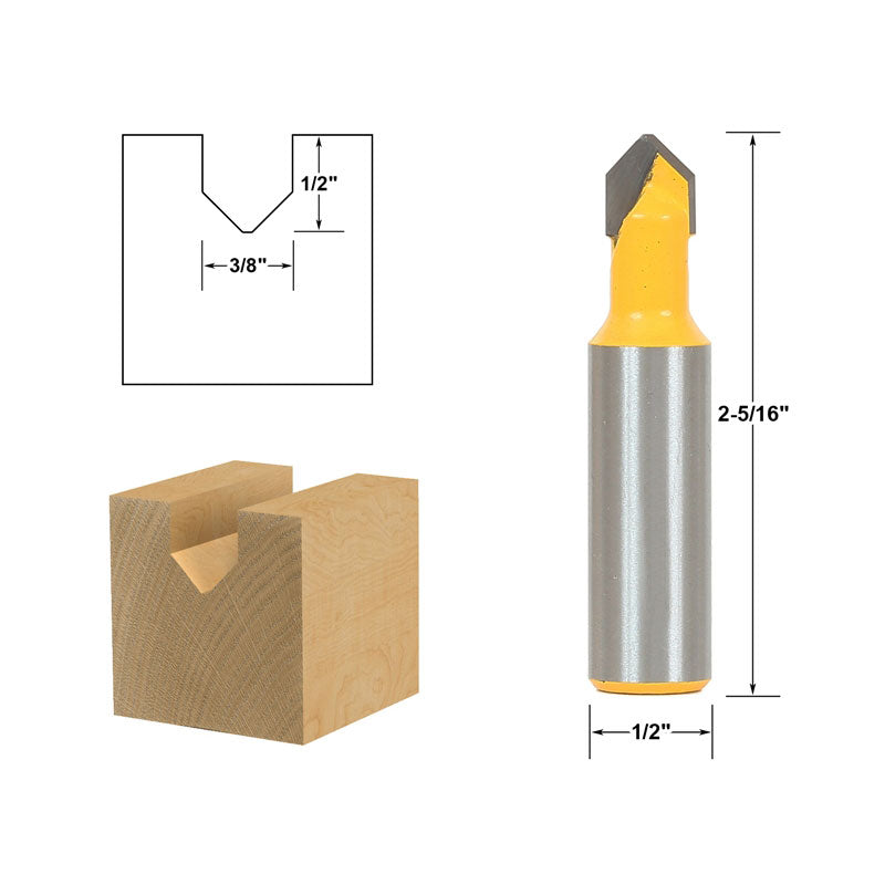 V Groove Sign Lettering 3/8" x 1/2" 1/2" Shank Router Bit