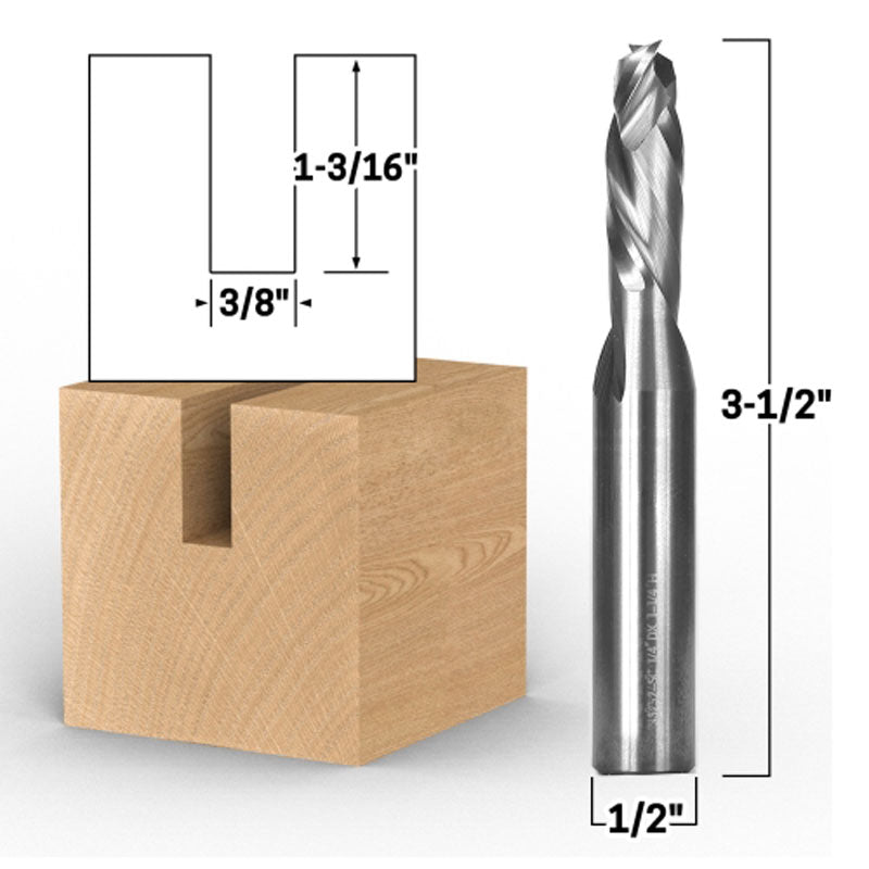 3/8" Dia. 2 Flute Compression Cut Spiral End Mill 1/2" Shank CNC Router Bit