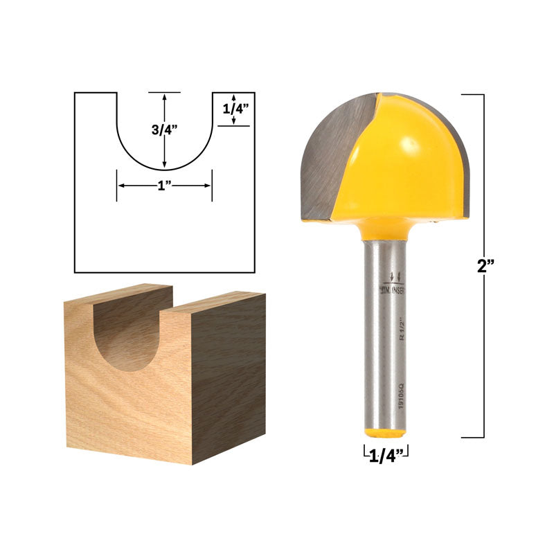 1" Diameter Core Box 1/4" Shank Router Bit