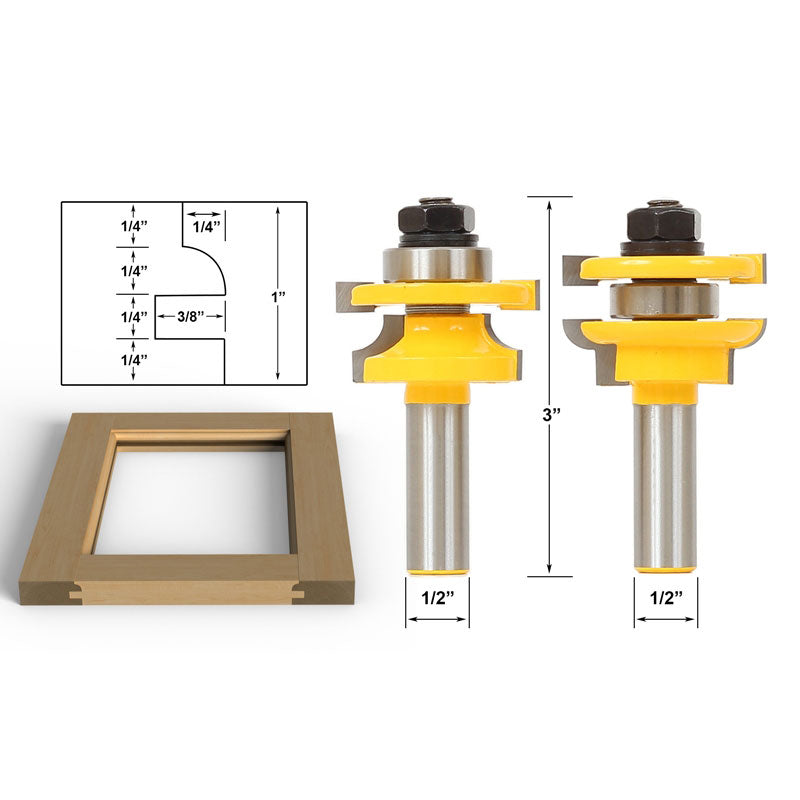 Round Over 2 Bit Rail and Stile 1/2" Shank Router Bit Set