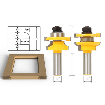 Round Over 2 Bit Rail and Stile 1/2" Shank Router Bit Set