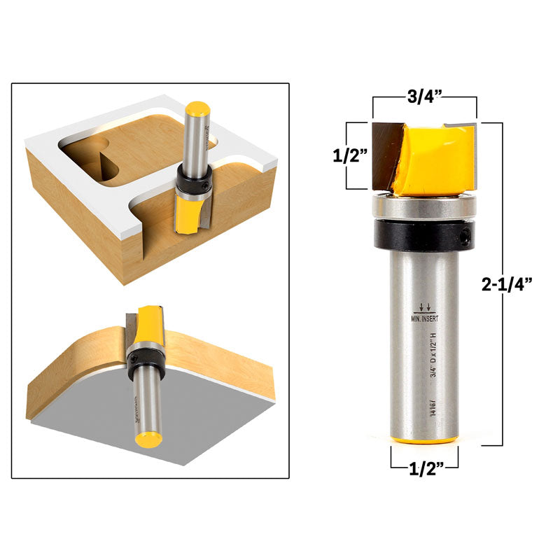 4 Bit 1/2" Shank 3/4" Diameter Flush Trim Template Router Bit Set