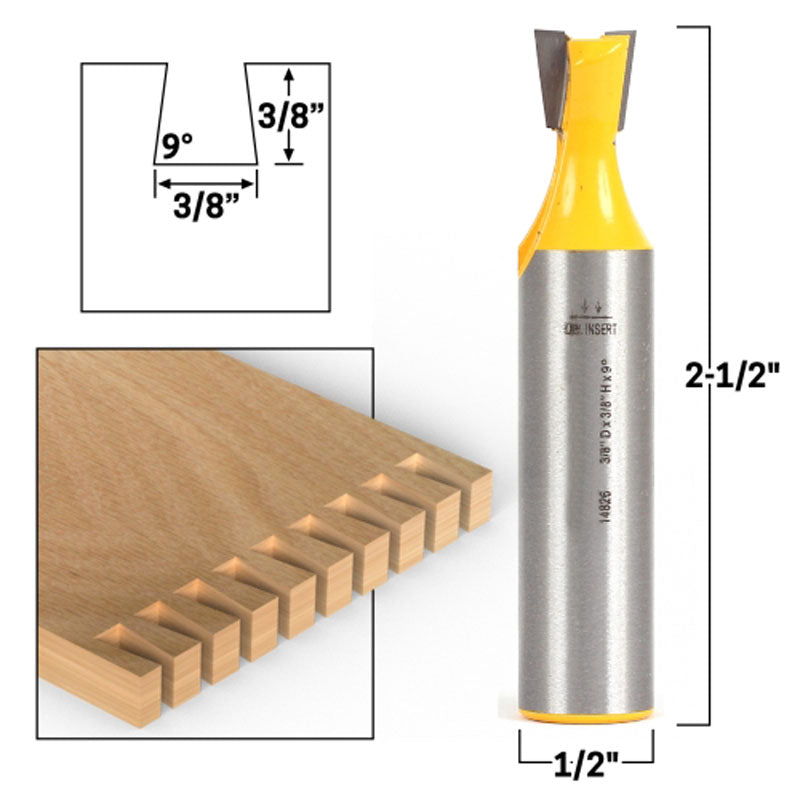 7° X 3/8" Dovetail 1/2" Shank Router Bit