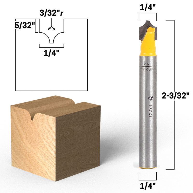 4 Bit Set Point Cutting Round Over Groove 1/4" Shank Router Bit