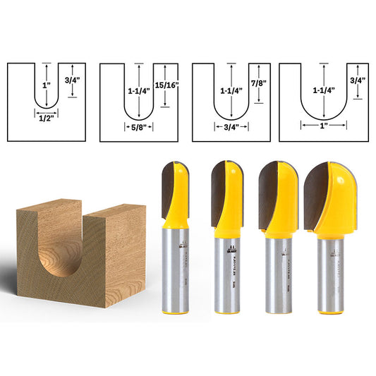 4 Bit Core Box 1/2" Shank Router Bit Set