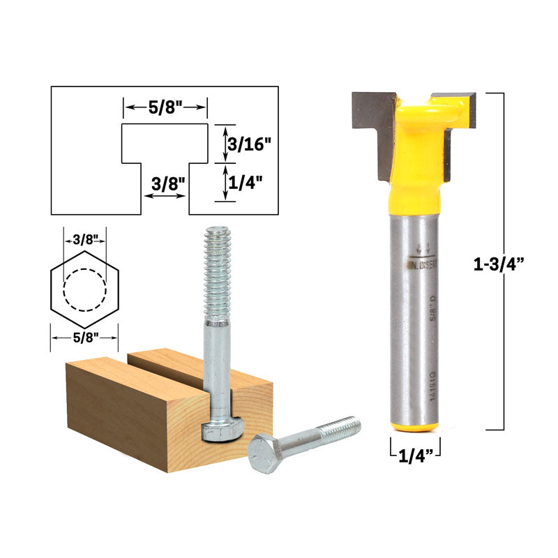 T Slot 1/4" Shank Router Bit 3 Bit Set