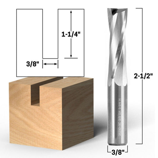 3/8" Dia. 2 Flute Low Helix Upcut Spiral End Mill 3/8" Shank CNC Router Bit