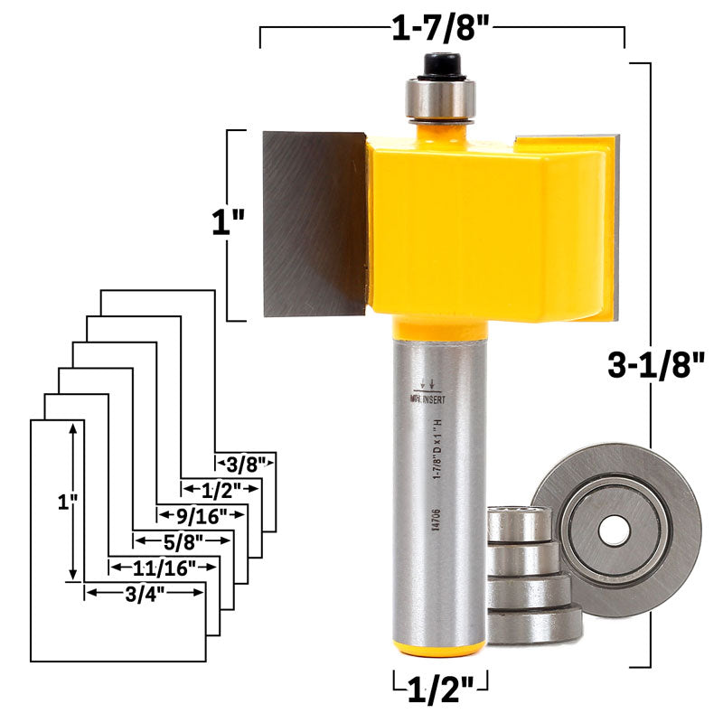 Large Rabbet 1/2" Shank Router Bit & Bearing Set