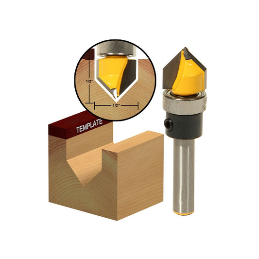 90° V Groove Shank Bearing 1/2" W x 1/2" H Router Bit