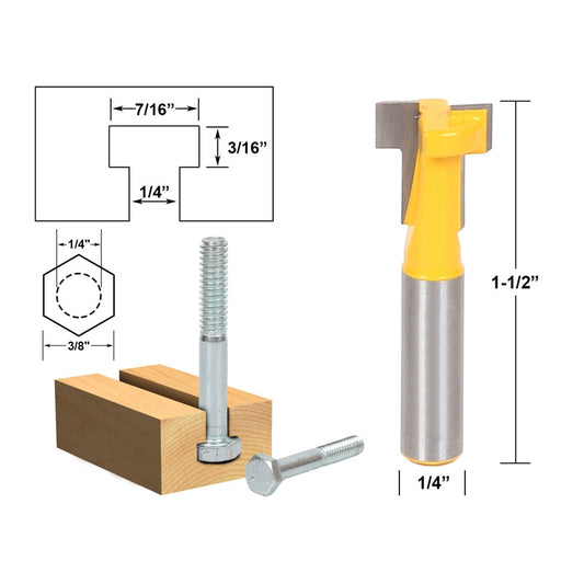 T Slot Cutter 1/4" Hex Bolt 1/4" Shank Router Bit