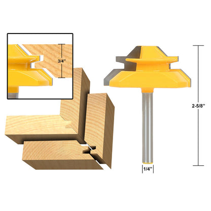 Medium Lock Miter 45° 3/4" Stock 1/4" Shank Router Bit