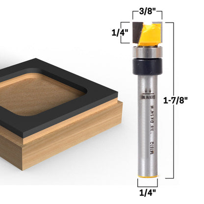 2 Bit 3/8" Diameter Flush Trim Template 1/4" Shank Router Bit Set