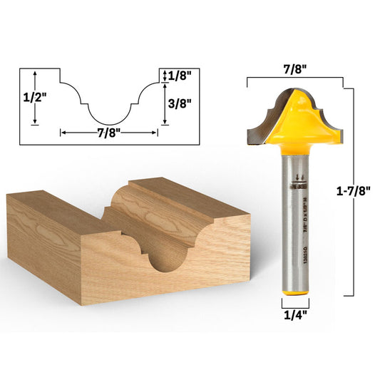 3/16" Radius Double Roman Ogee Groove 1/4" Shank Router Bit