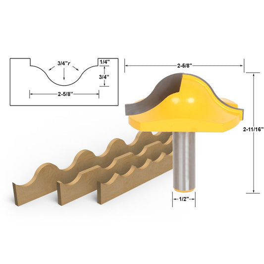 Deep Ogee Groove Medium 1/2" Shank Router Bit