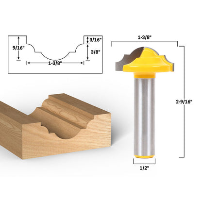 Double Roman Ogee Groove 1 3/8" Diameter 1/2" Shank Router Bit