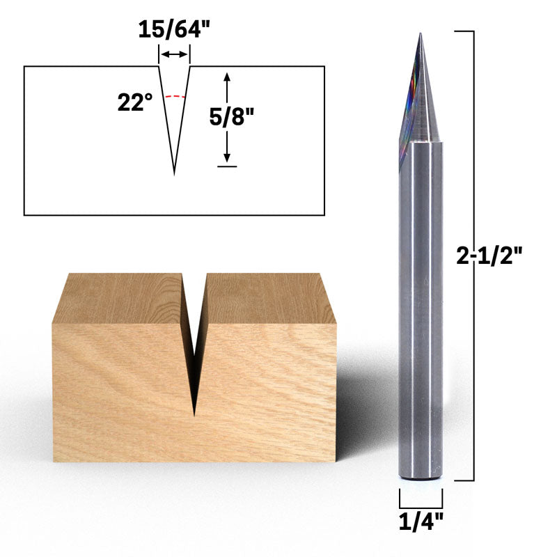 2° Zero Point V Groove Engraving Solid Carbide 1/4" Shank Router Bit