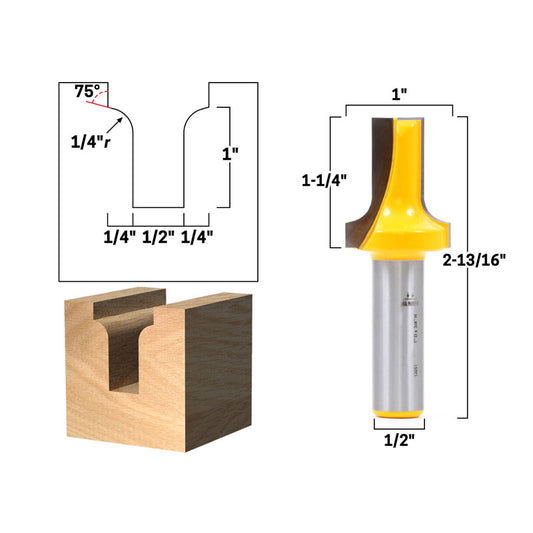 1" Height x 1/4" Radius Dado Cutting Round Over Groove 1/2" Shank Router Bit