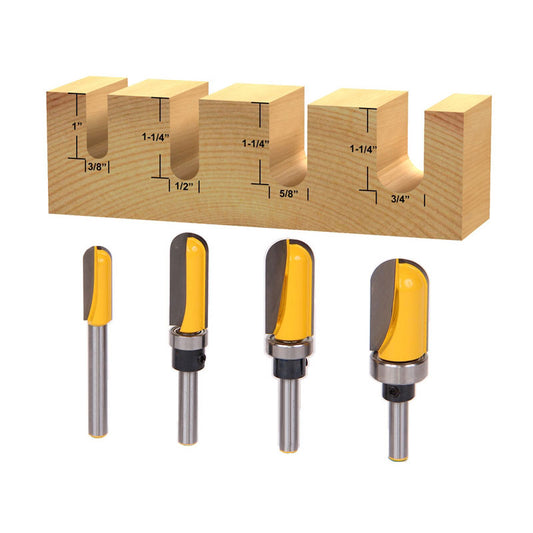 4 Bit Round Nose Plunge 1/4" Shank Router Bit Set