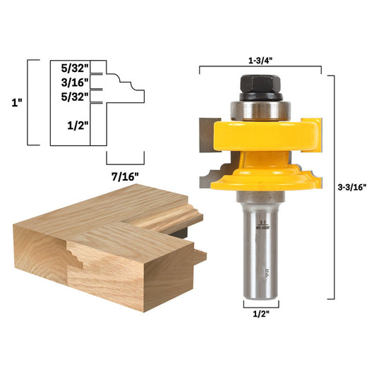 1 PCS Glass Door Rail & Stile Reversible 1/2" Shank Router Bit