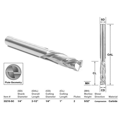 4 Bit Solid Carbide Endmill CNC Router Bit Set 1/4" Diameter X 1" Cutting Length 1/4" Shank