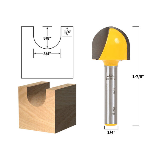 Core Box 3/8" Radius 1/4" Shank Router Bit