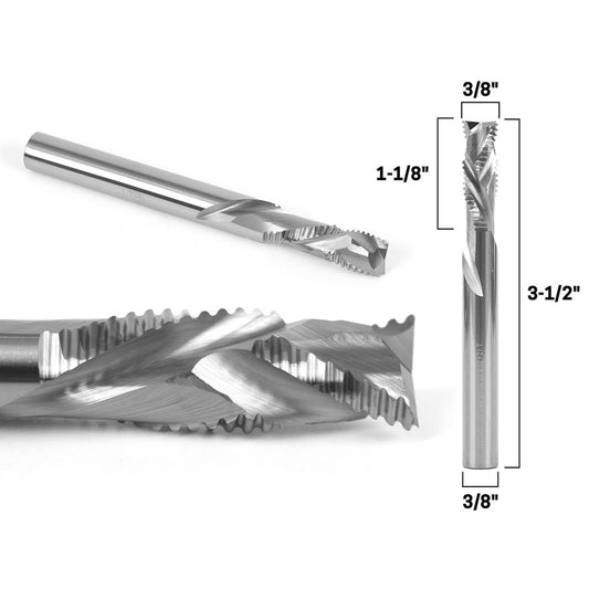 3/8" Dia. 2 Flute Compression Spiral Rougher End Mill 3/8" Shank CNC Router Bit