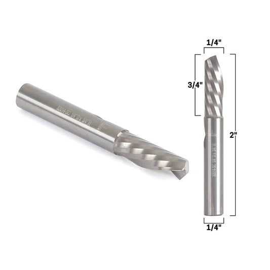 1/4" Diameter O Flute Downcut Spiral End Mill 1/4" Shank CNC Router Bit