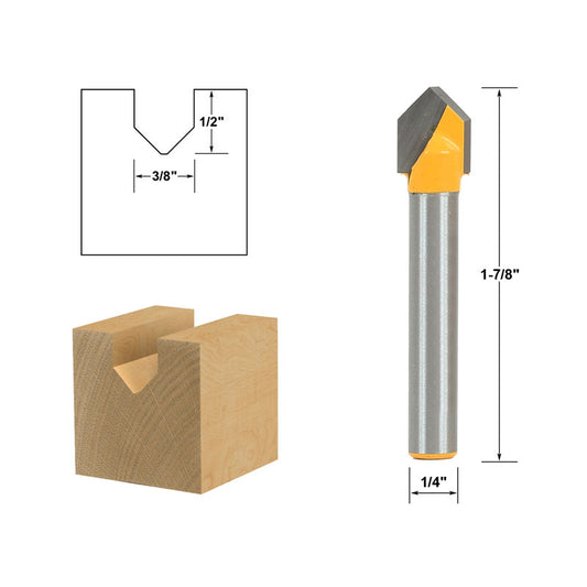 Sign Lettering V Groove 3/8" x 1/2" 1/4" Shank Router Bit