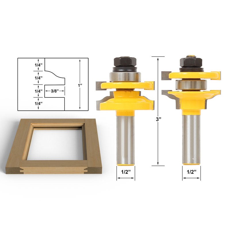 Ogee 2 Bit Rail and Stile 1/2" Shank Router Bit Set