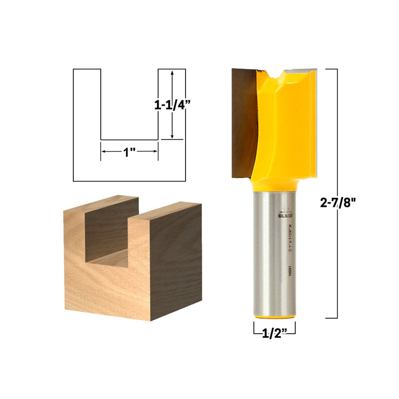 1" Diameter X 1 1/4" Height Straight 1/2" Shank Router Bit