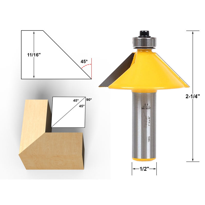 45° Chamfer & Bevel Edging 1/2" Shank Router Bit