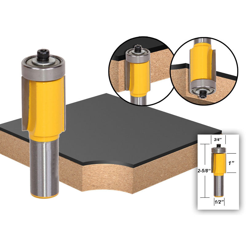 Flush Trim End Bearing 3/4"W X 1"H 1/2" Shank Router Bit