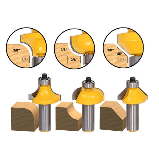 3 Bit Edging Router Bit Set Medium Roundover Cove & Chamfer