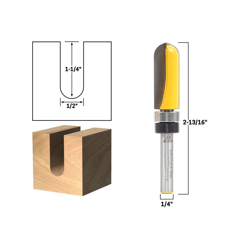 1/2" Diameter Core Box 1/4" Shank Router Bit