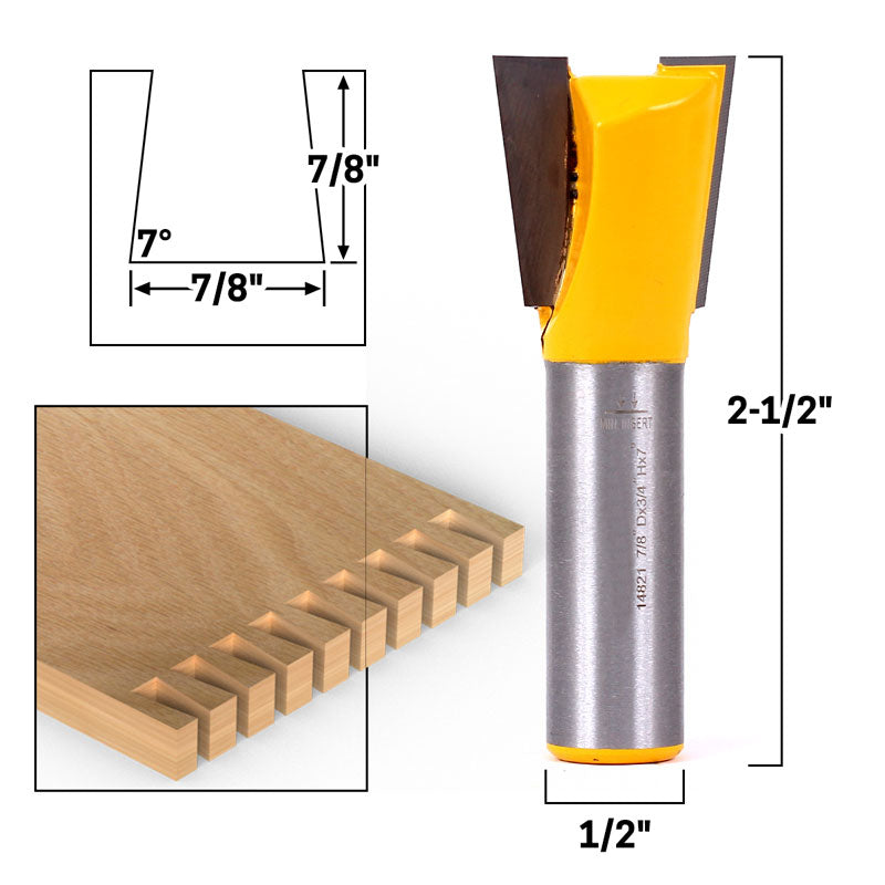 7° X 7/8" Dovetail 1/2" Shank Router Bit