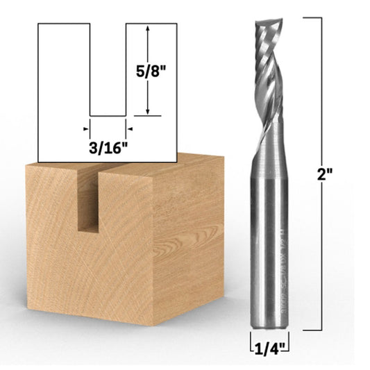 3/16" Diameter O Flute Upcut Spiral End Mill 1/4" Shank CNC Router Bit