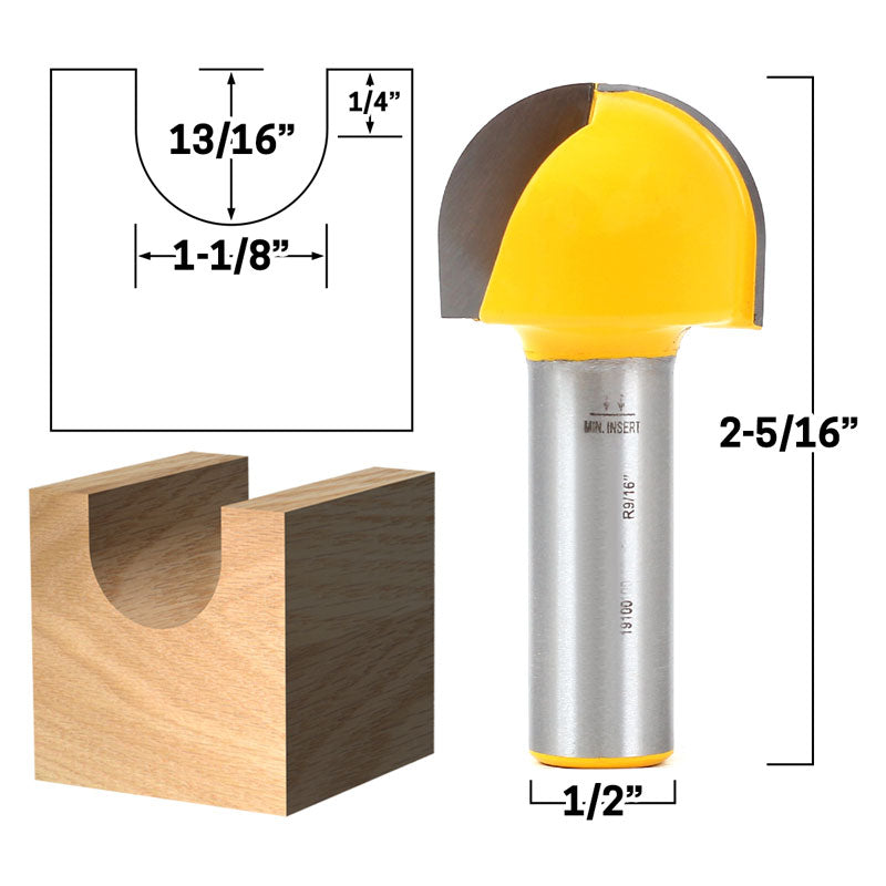 1 1/8" Diameter Core Box 1/2" Shank Router Bit