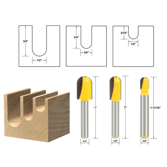 3 PCS Set 1/4" Shank Core Box Router Bits