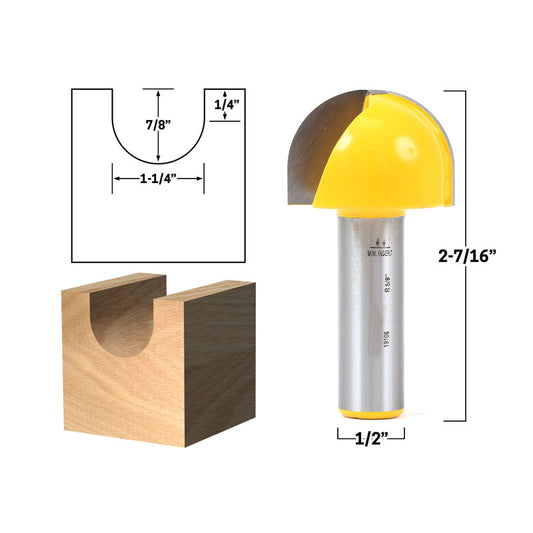 1 1/4" Diameter Core Box 1/2" Shank Router Bit