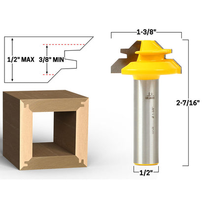 45 Degree Up to 1/2" Stock Lock Miter 1/2" Shank Router Bit