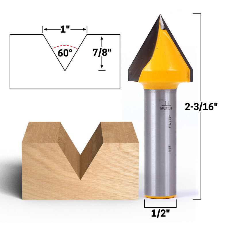 60 Degree X 1" Diameter V Groove 1/2" Shank Router Bit